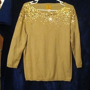 Ruby Rd gold sequin 3/4 sleeve sweater